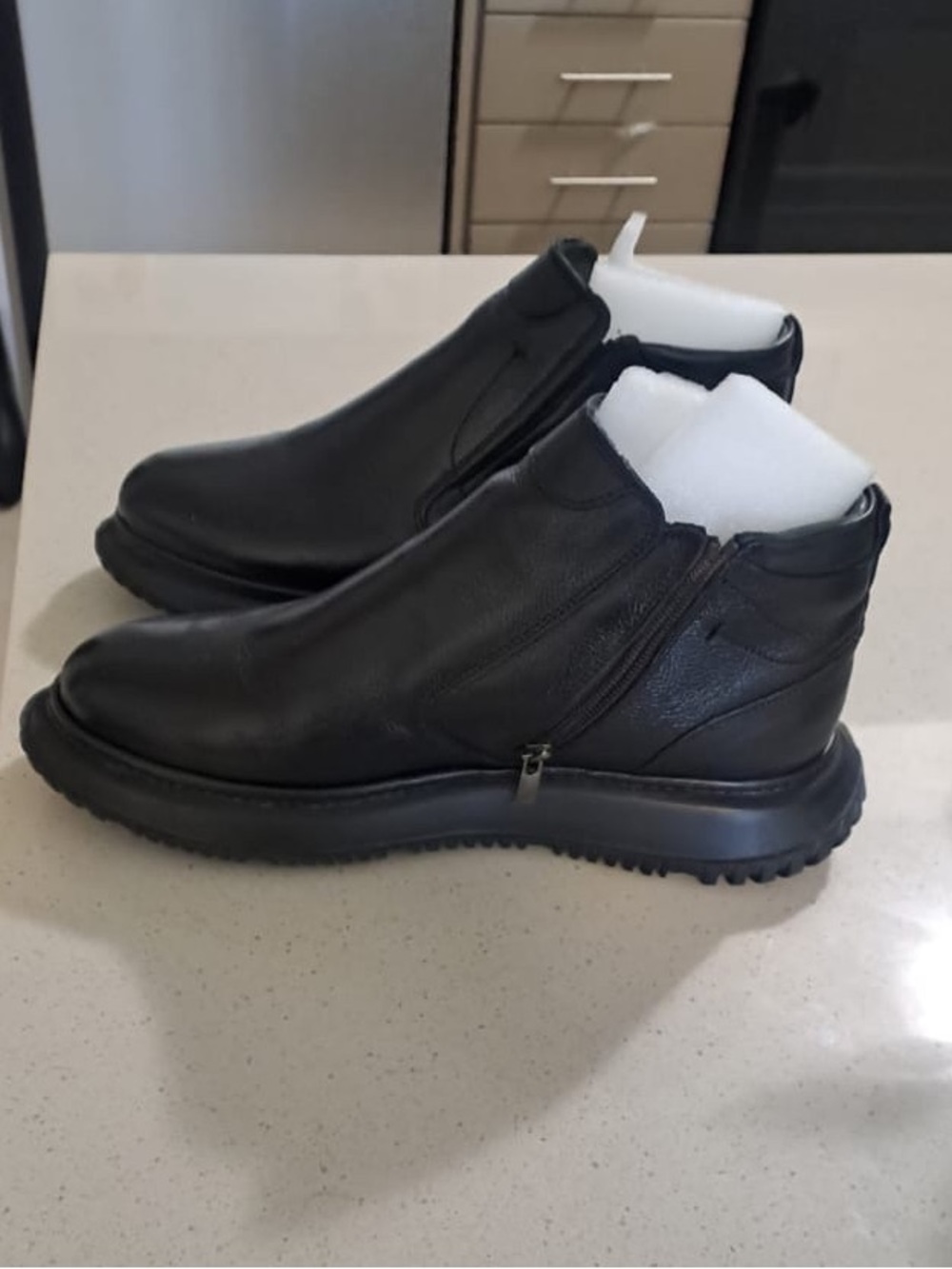 Men's Black Leather Boots with Side Zip